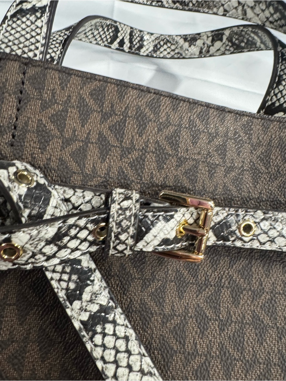 Michael Kors Emilia Large Satchel – New w/ Tags – Brown Signature / Snake Print - Picture 4 of 10